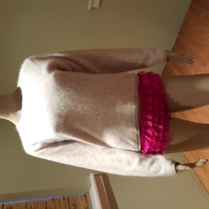 Hilwin Lambs Wool And Angora Beige Colored Sweater With Crochet Trim S
